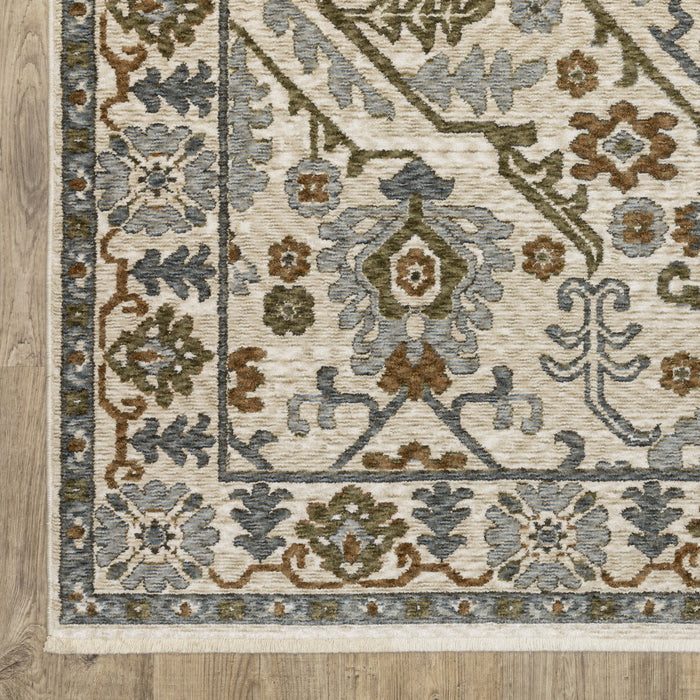 7' X 10' Floral Area Rug With Fringe - Ivory And Rust