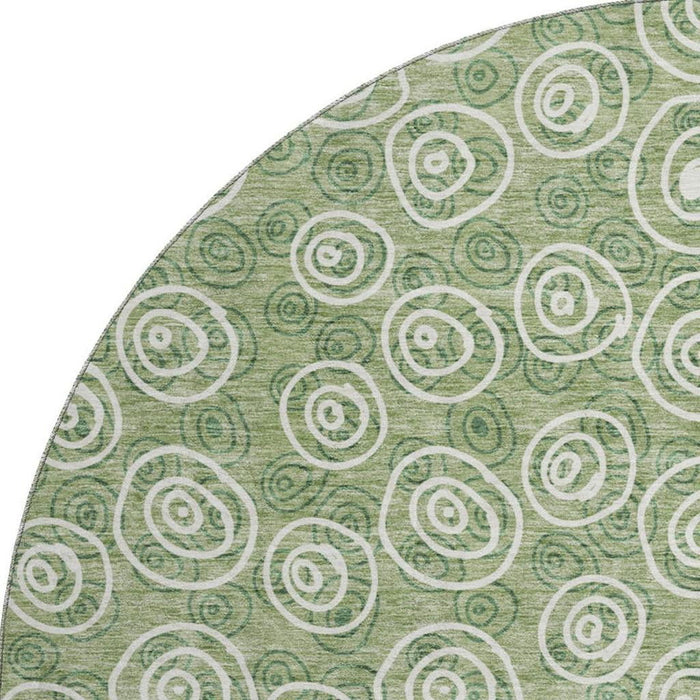 8' Polka Dot Washable Round Rug With UV Protection - Green And Ivory