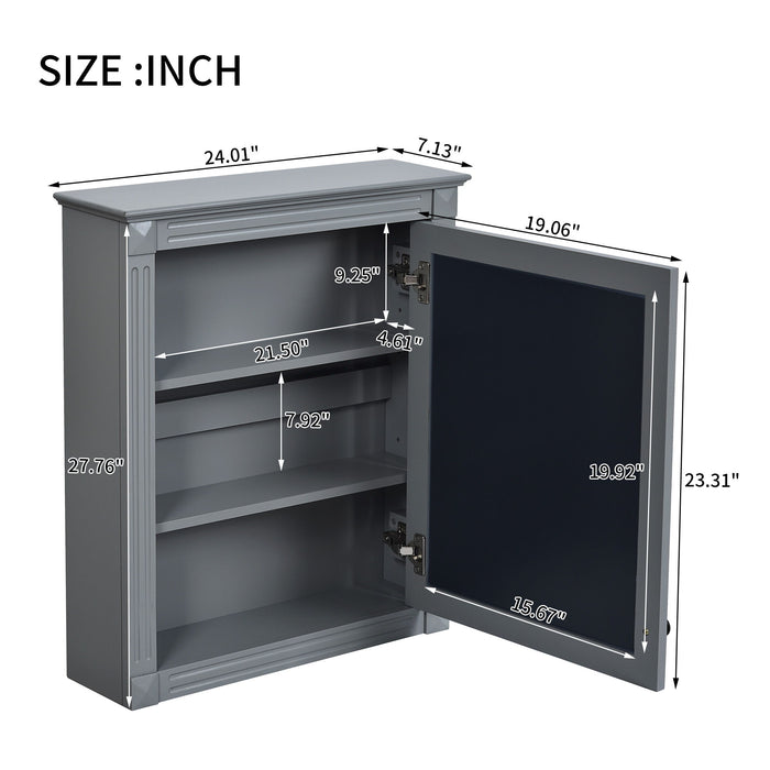 Giga wall-mounted bathroom medicine cabinet with mirror and adjustable shelf for organized storage.
