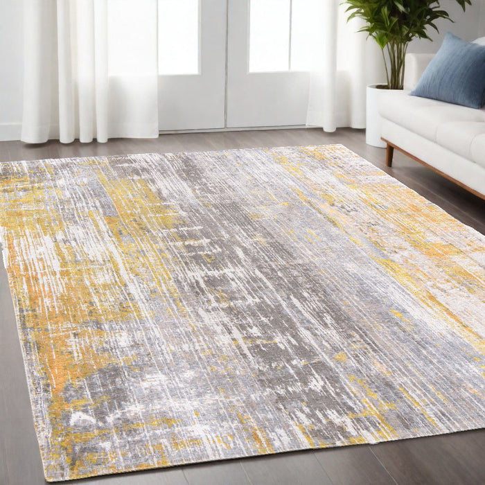 4' x 6' Abstract Non Skid Area Rug - Yellow And Gray