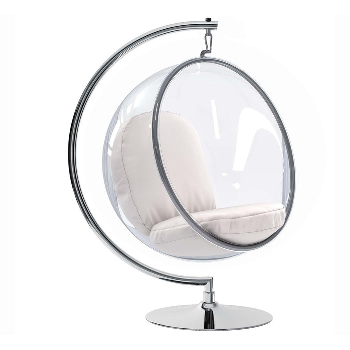 42" Acrylic And Faux Leather Balloon Chair - White And Silver