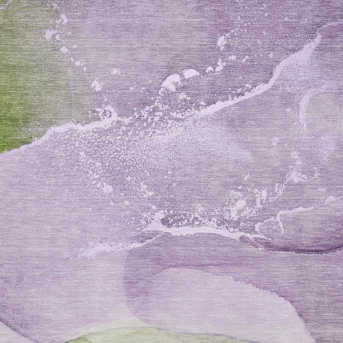 10' X 14' Abstract Washable Area Rug With UV Protection (647212) - Purple / Green / Ivory