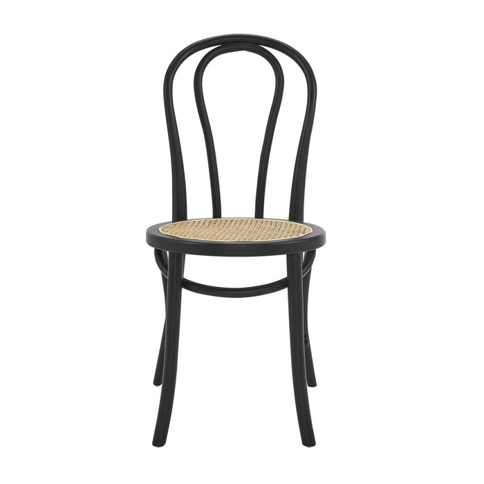Solid Wood Rattan Curved Back Dining Side Chairs (Set of 2) - Black