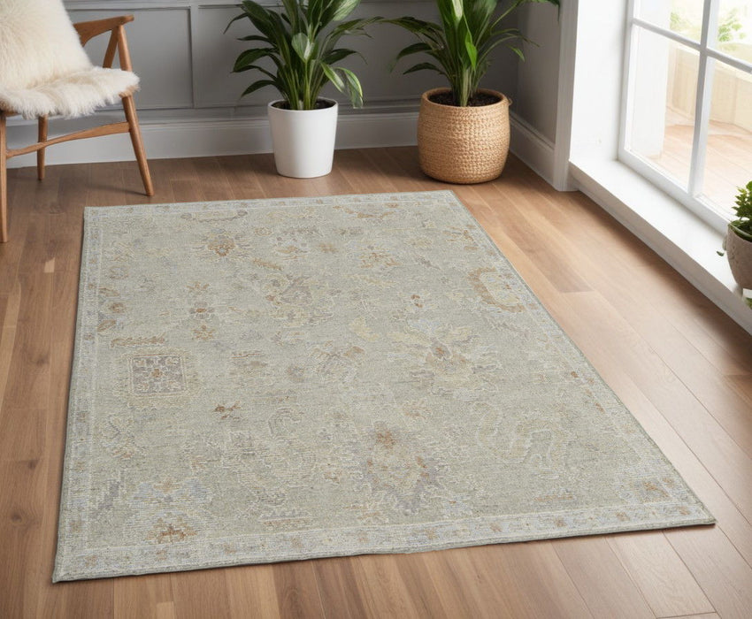 4' x 6' Wool Floral Hand Knotted Area Rug - Gray And Brown