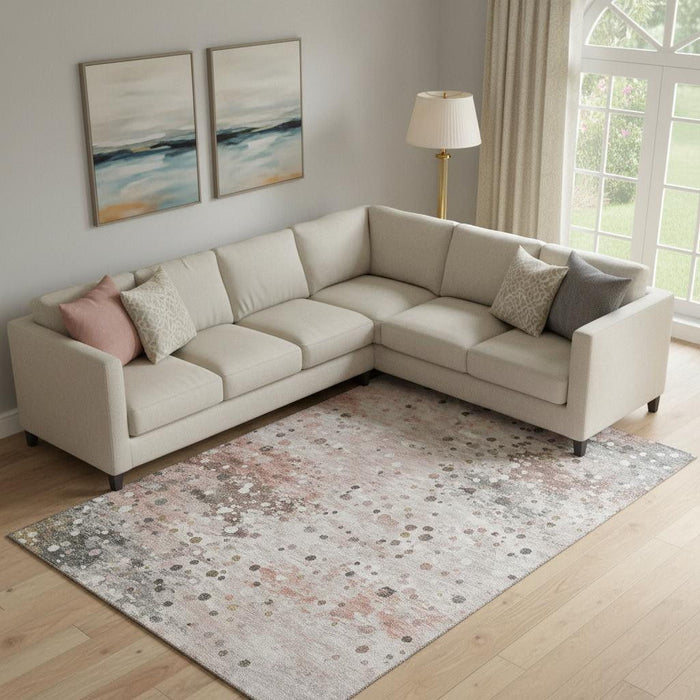 10' X 14' Abstract Washable Area Rug With UV Protection (710771) - Salmon / Ivory / Gray