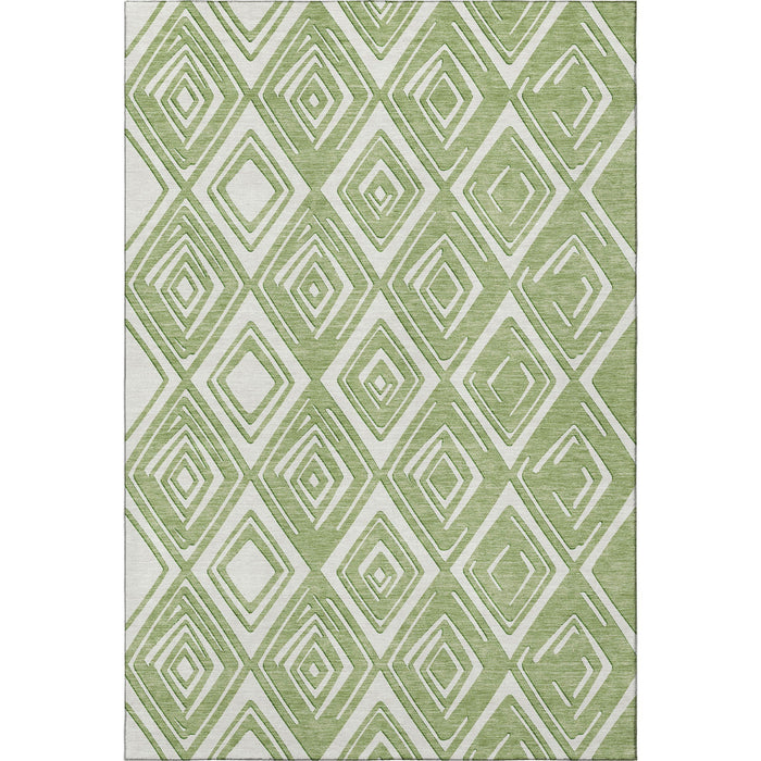 10' X 14' Geometric Washable Area Rug With UV Protection (668403) - Green / Ivory
