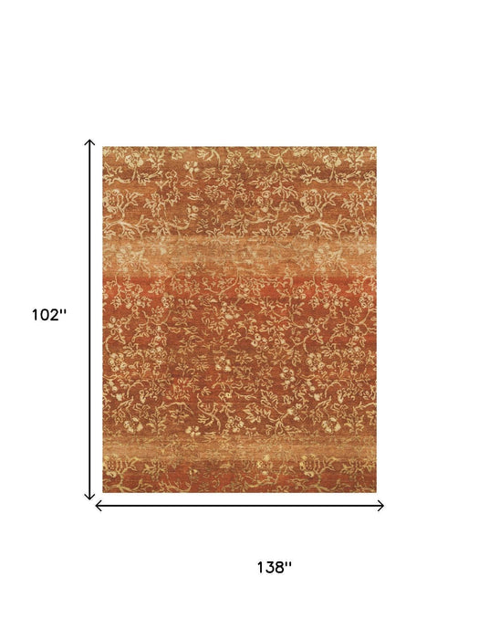 9' X 12' Wool Floral Hand Knotted Area Rug (744341) - Red / Orange / Gold