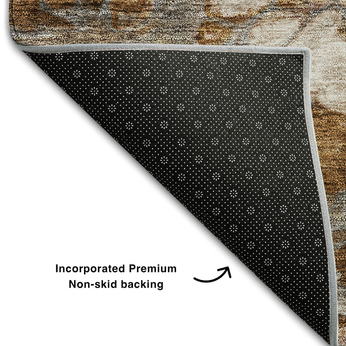10' X 14' Abstract Washable Area Rug With UV Protection (656735) - Terra Cotta / Ivory / Gray