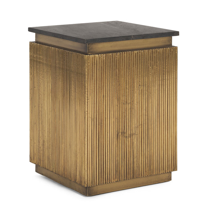Stone And Brass Square Block End Table - Black / Gold