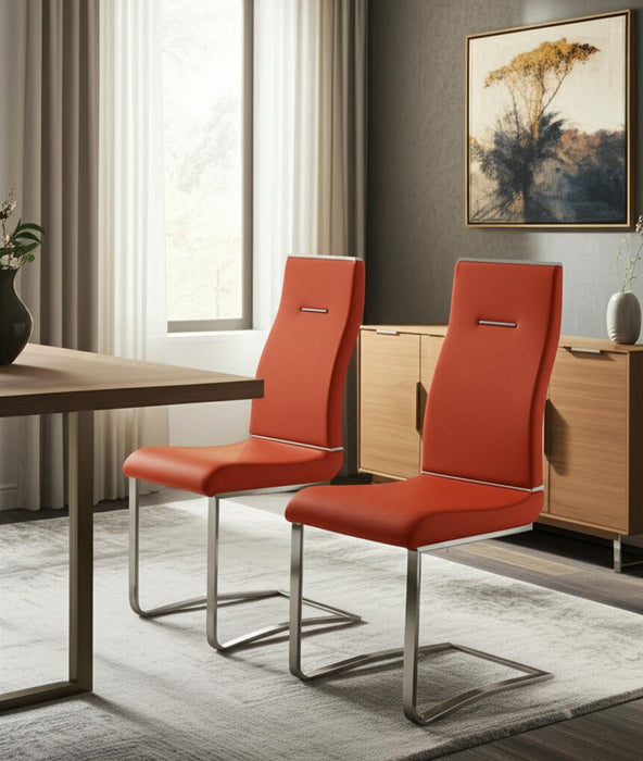 Upholstered Faux Leather Dining Side Chairs (Set of 2) - Orange