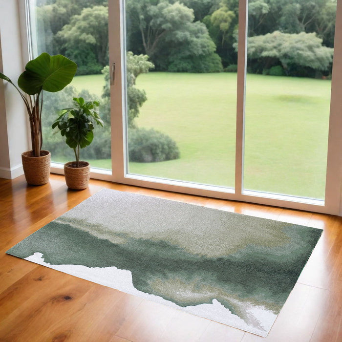 2.6' x 4.9' Abstract Non Skid Area Rug - Gray And Green