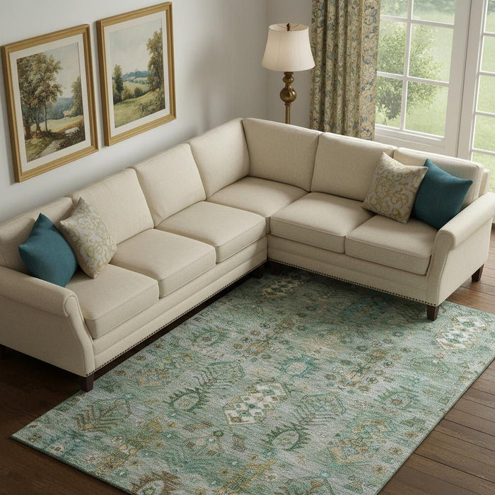 10' X 14' Southwestern Washable Area Rug With UV Protection (716479) - Sage / Copper