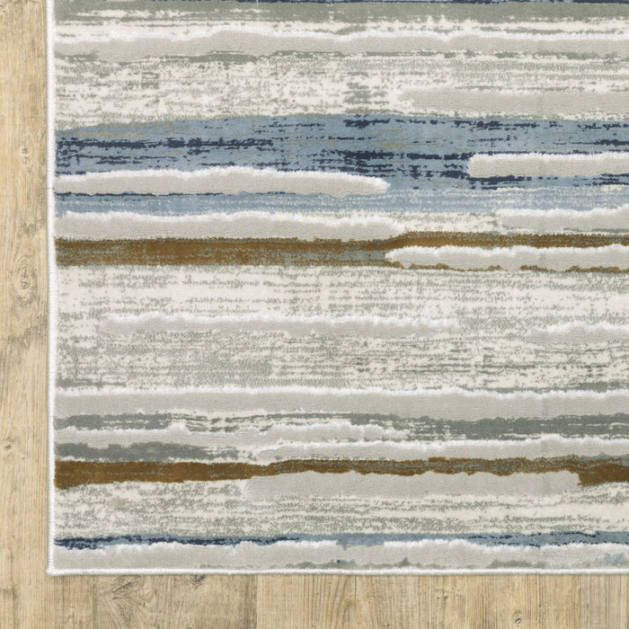8' x 11' Abstract Power Loom Stain Resistant Area Rug - Gray Blue Ivory Brown Beige And Navy