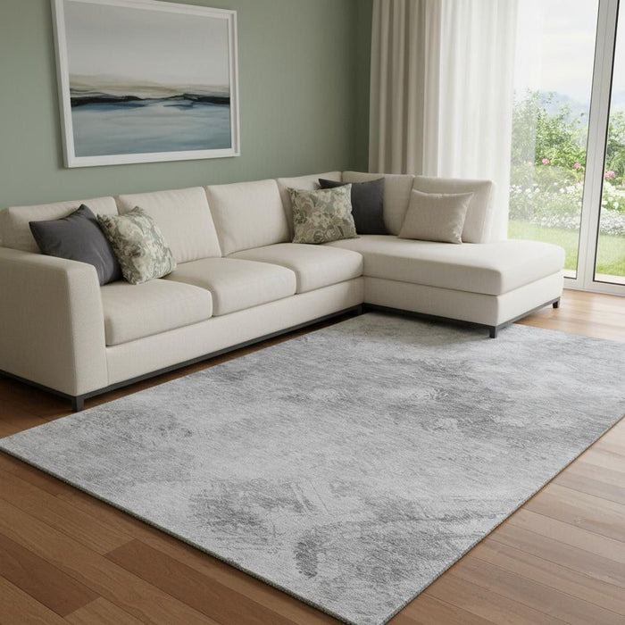 10' X 14' Abstract Washable Area Rug With UV Protection (650530) - Silver / Gray