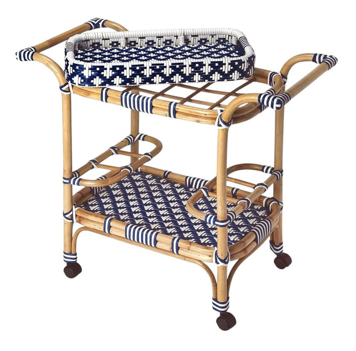 35" Rolling Rattan Bar Cart - Blue