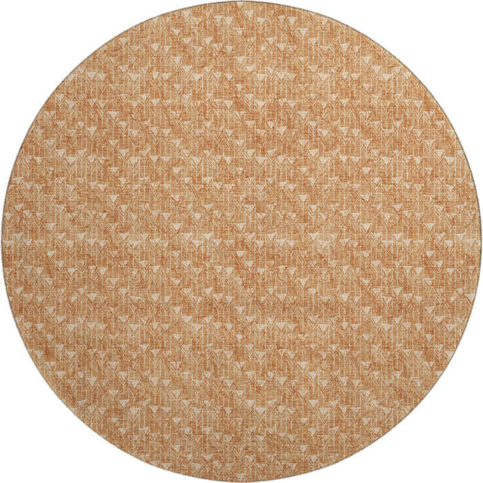 8' Geometric Washable Round Rug With UV Protection (647113) - Salmon / Ivory