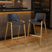 Set of two black faux leather and gold steel low back bar chairs, bar height, modern design, HomeRoots.