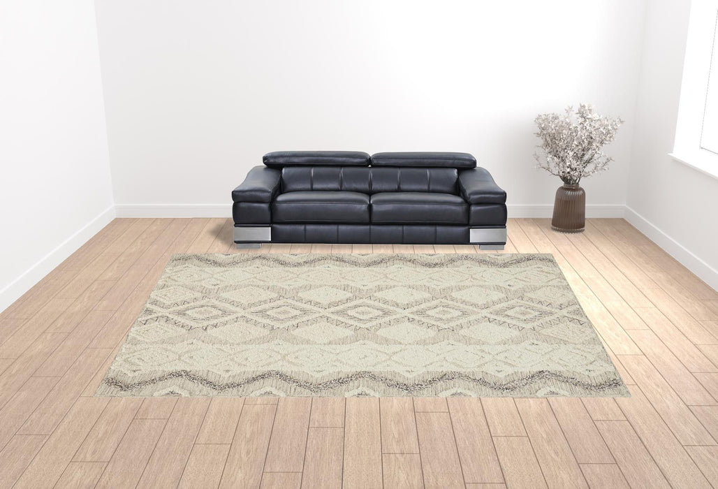 12' x 15' Wool Geometric Tufted Handmade Area Rug - Ivory Taupe And Gray