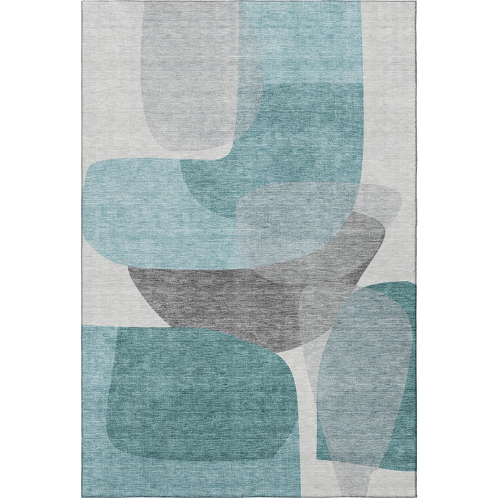 10' X 14' Abstract Washable Area Rug With UV Protection (718575) - Teal / Gray
