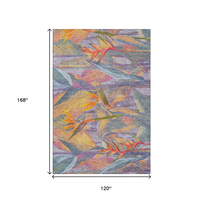 10' X 14' Geometric Washable Area Rug With UV Protection (646391) - Rainbow / Ivory