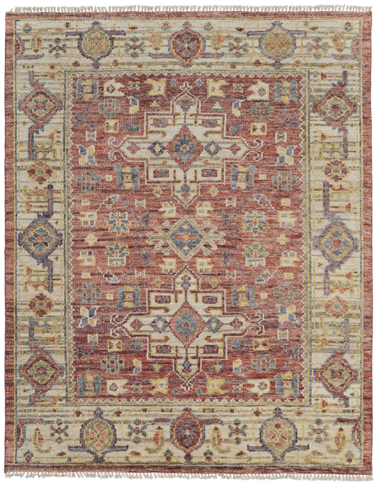 10' x 14' Wool Oriental Hand Knotted Area Rug With Fringe - Ivory Red And Gold
