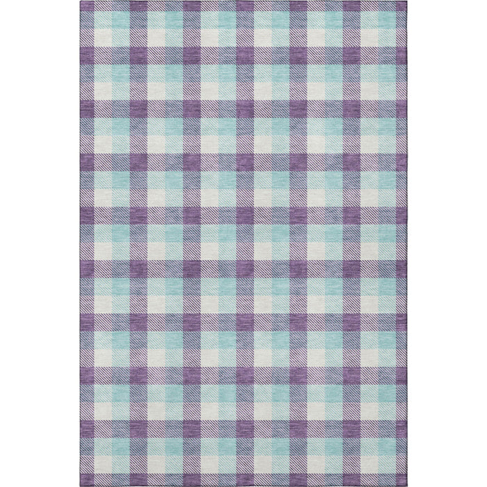 10' X 14' Plaid Washable Area Rug With UV Protection (682577) - Purple / Ivory / Blue