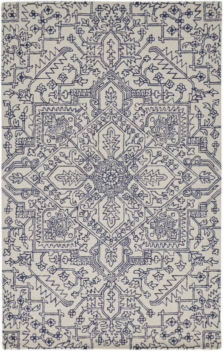 10' X 14' Wool Oriental Hand Tufted Area Rug - Ivory / Blue