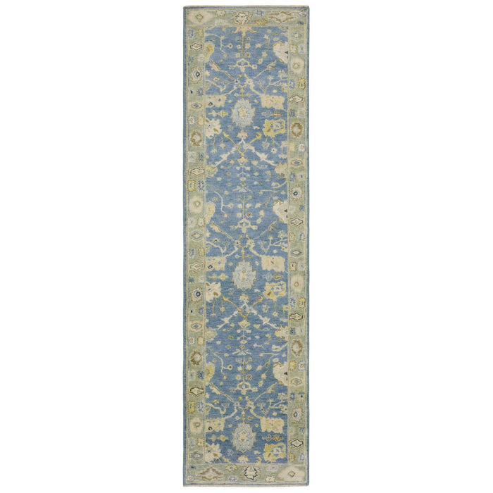 10' Wool Oriental Hand Knotted Runner Rug With Fringe - Blue And Green