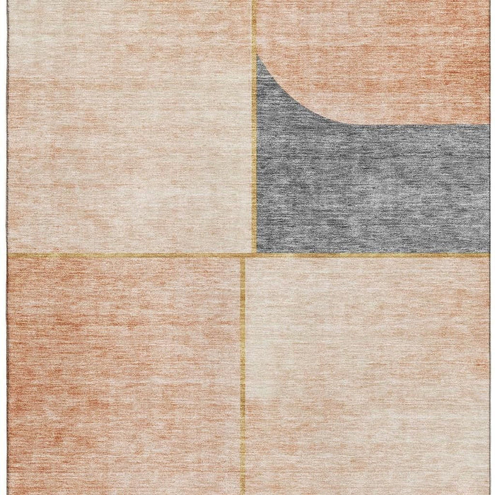 8' X 10' Geometric Washable Area Rug With UV Protection (657495) - Coral / Gray / Gold