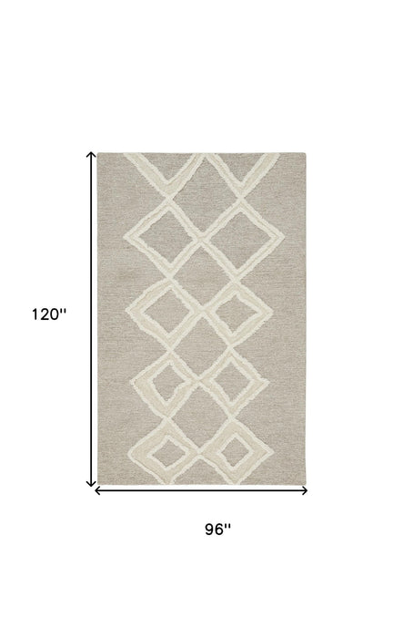 8' x 10' Wool Geometric Tufted Handmade Stain Resistant Area Rug - Ivory And Gray