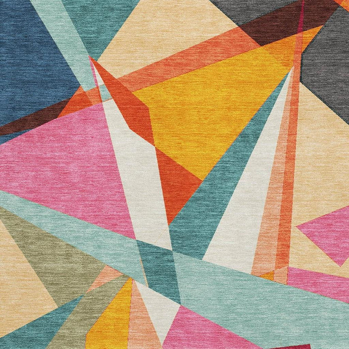 10' X 14' Geometric Washable Area Rug With UV Protection (694755) - Orange / Red / Blue / Gold