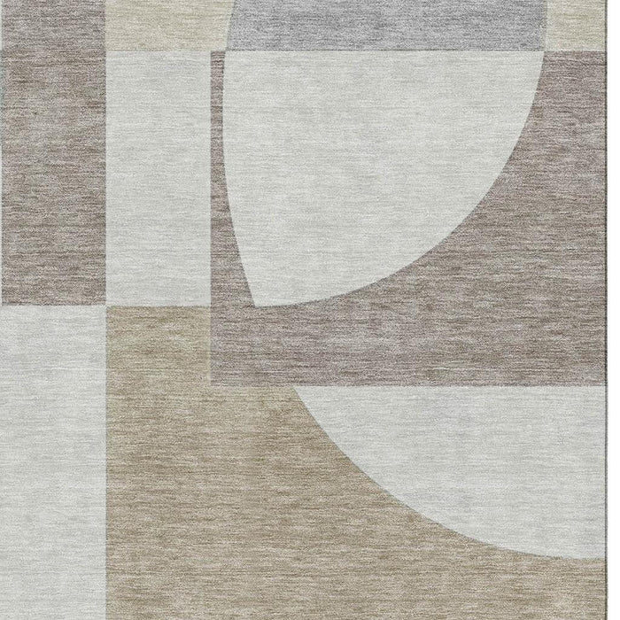 10' X 14' Abstract Geometric Washable Area Rug With UV Protection (697368) - Khaki / Beige / Gray