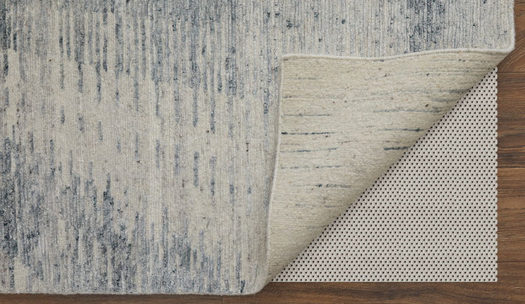 9' x 13' Abstract Hand Knotted Worn Faded Area Rug - Ivory Gray And Blue