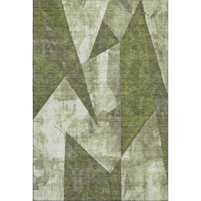 10' X 14' Abstract Geometric Washable Area Rug With UV Protection (705329) - Green / Ivory / Beige