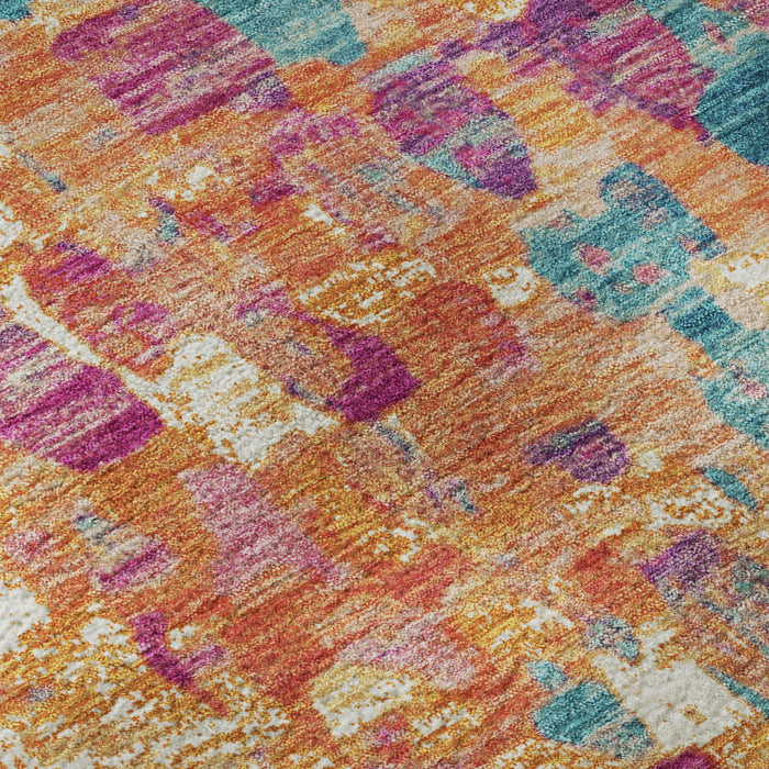 10' X 14' Abstract Washable Area Rug With UV Protection (718370) - Blush / Teal
