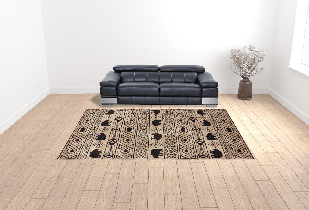 10' x 13' Southwestern Power Loom Stain Resistant Area Rug - Ivory And Black