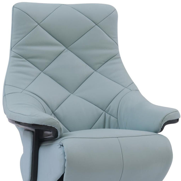 Tufted Genuine Leather Power Swivel Recliner - Baby Blue