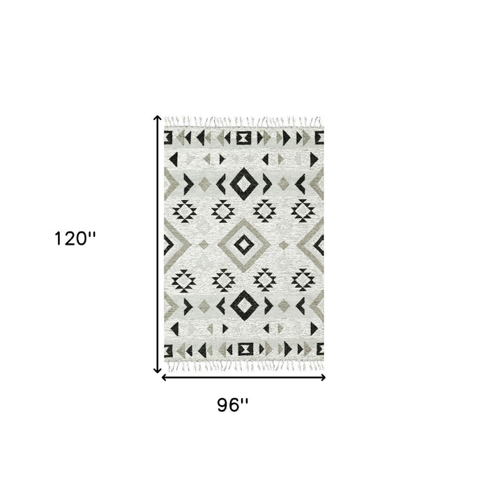 8' X 10' Wool Tribal Flatweave Handmade Area Rug With Fringe - Silver