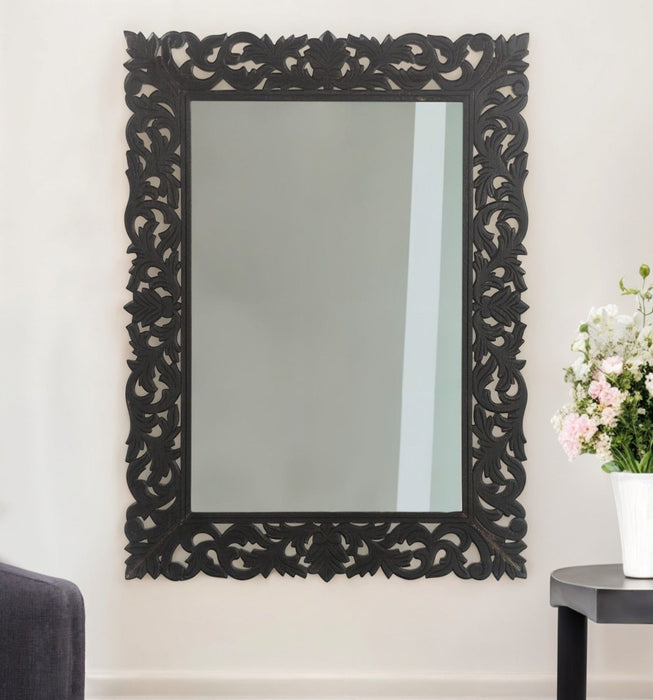 47" Floral Carved Solid Framed Accent Mirror - Black