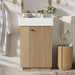 Giga bathroom vanity with sink, freestanding wood grain cabinet with storage drawers and modern design in a sleek bathroom setting.