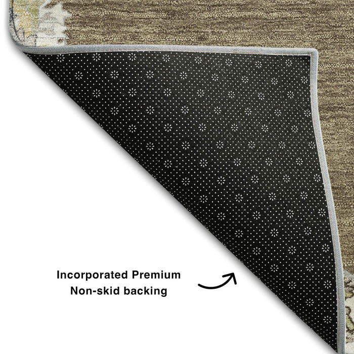 10' X 14' Oriental Washable Area Rug With UV Protection (679342) - Brown / Beige / Gray