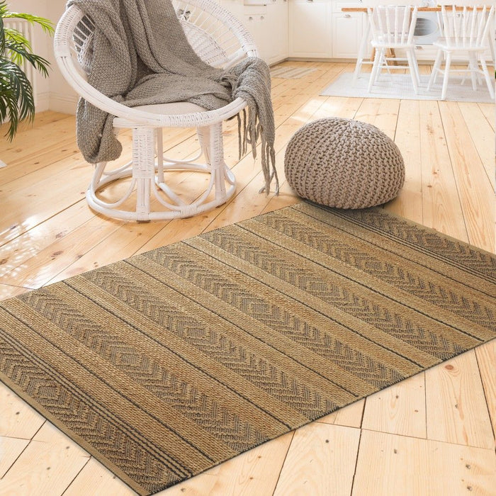 8' x 10' Bohemian Striped Area Rug - Tan And Gray