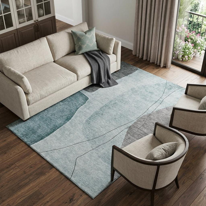 8' X 10' Abstract Washable Area Rug With UV Protection (656583) - Teal / Gray / Ivory