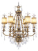 Gold 41-inch six-light metal chandelier with shades, dimmable HomeRoots chandelier hanging from ceiling fixture.