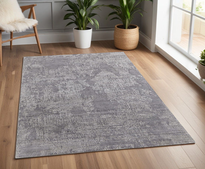 4' x 6' Abstract Hand Woven Worn Faded Area Rug - Gray