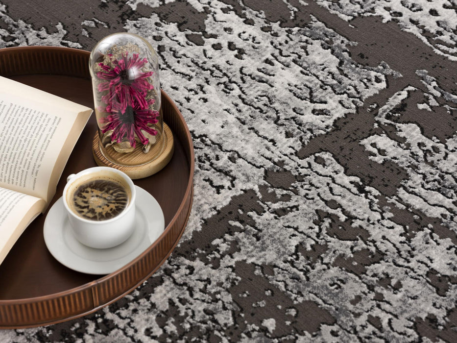 10' x 16' Abstract Washable Non Skid Area Rug - Gray Brown And Ivory