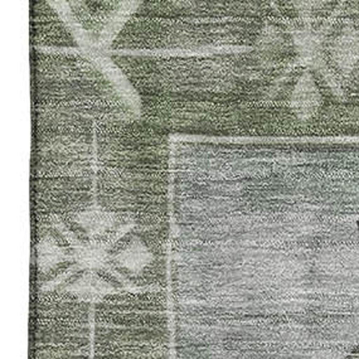 10' X 14' Oriental Washable Area Rug With UV Protection (699442) - Artichoke Green / Gray / Silver
