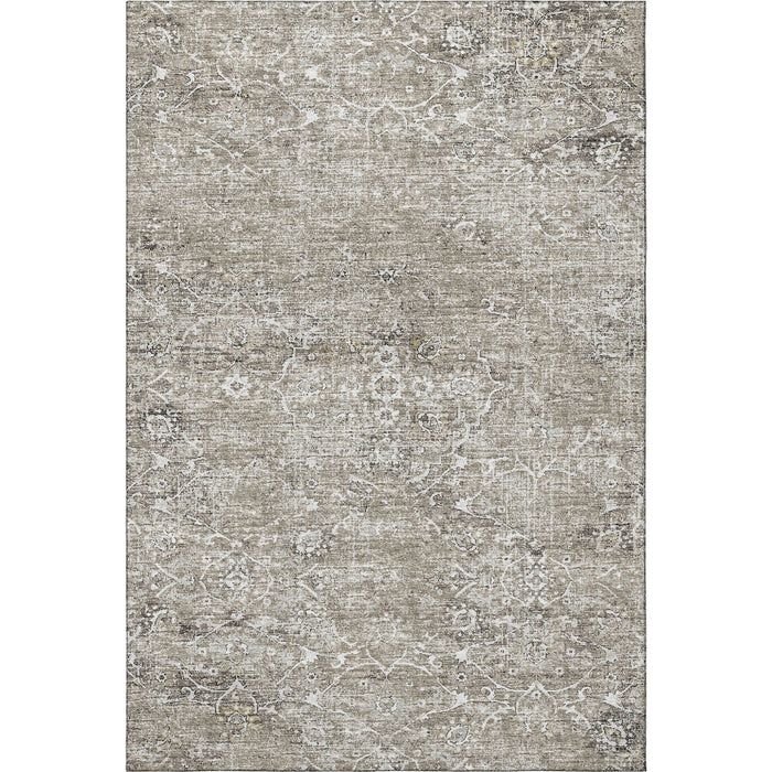 5' X 8' Floral Medallion Distressed Washable Area Rug With UV Protection (644206) - Stone / Coffee