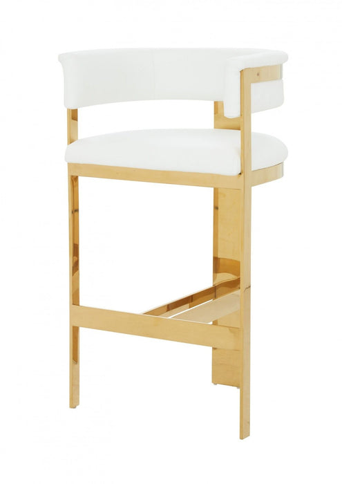 Faux Leather And Stainless Steel Low Back Bar Height Bar Chair - White And Gold