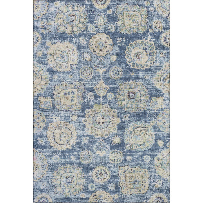 10' X 14' Floral Washable Area Rug With UV Protection (653188) - Blue / Ivory / Gold